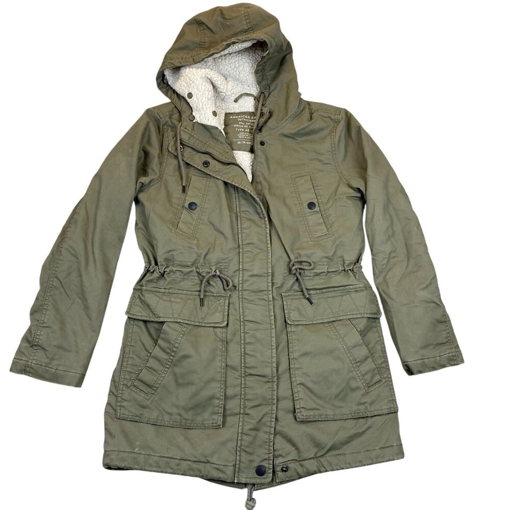 American Eagle Outfitters Type AE‑177 Military Cargo/FIELD Jacket XS Green Hoode